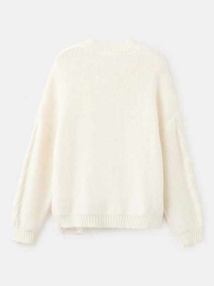 Mango Kids' Textured Knit Long Sleeve Jumper, Cream - view 2, Cream