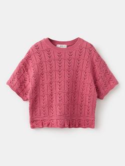 Mango Kids' Knitted Short Sleeve Top, Strawberry, Strawberry