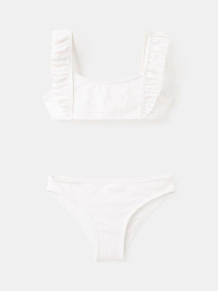 Mango Kids' Textured Bikini Set, White, White