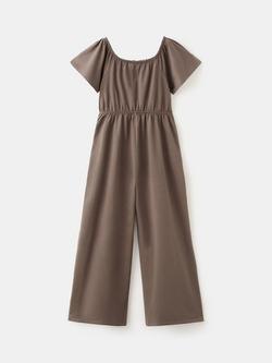 Mango Kids' Embroidered Wide Leg Jumpsuit, Brown - view 2, Brown
