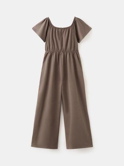 Mango Kids' Embroidered Wide Leg Jumpsuit, Brown - view 2, Brown