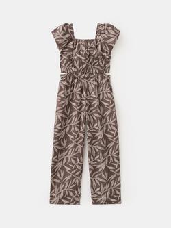 Mango Kids' Short Sleeve Wide Leg Jumpsuit, Chocolate, Chocolate