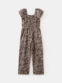 Mango Kids' Short Sleeve Wide Leg Jumpsuit, Chocolate - view 2, Chocolate
