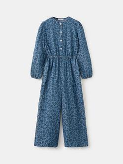 Mango Kids' Long Sleeve Wide Leg Jumpsuit, Dark Blue, Dark Blue