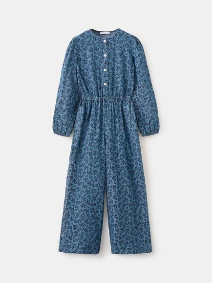 Mango Kids' Long Sleeve Wide Leg Jumpsuit, Dark Blue, Dark Blue