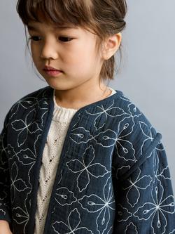 Mango Kids' Quilted Floral Embroidery Jacket, Navy - view 2, Navy