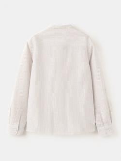 Mango Kids' Striped Linen Rich Mandarin Collar Shirt, Sand - view 2, Sand