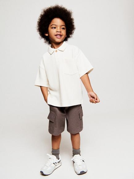 Mango Kids' Linen Blend Drawstring Cargo Shorts, Brown, Brown