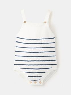 Mango Baby Knitted Stripe Romper, Blue, Blue