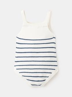 Mango Baby Knitted Stripe Romper, Blue - view 2, Blue
