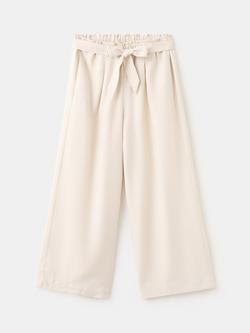 Mango Kids' Tie Waist Wide Leg Trousers, Beige, Beige