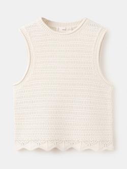 Mango Kids' Textured Knit Scallop Trim Vest, Raw, Raw