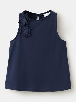 Mango Kids' Floral Appliqué Sleeveless Vest Top, Navy, Navy