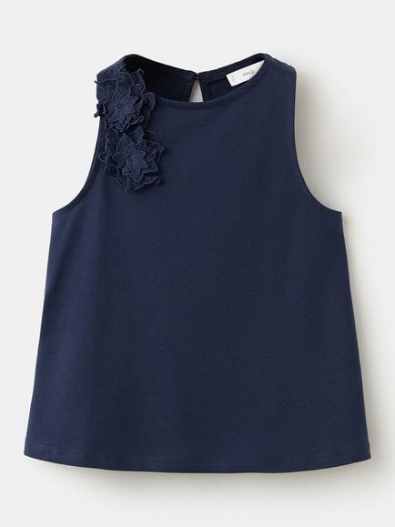 Mango Kids' Floral Appliqué Sleeveless Vest Top, Navy, Navy