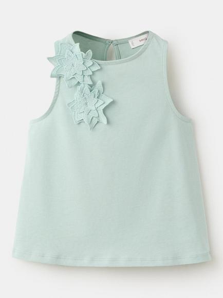 Mango Kids' Floral Appliqué Sleeveless Vest Top, Aqua, Aqua