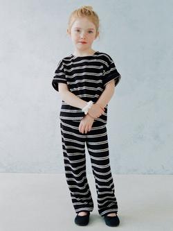 Mango Kids' Cotton Blend Straight Striped Trousers, Navy, Navy