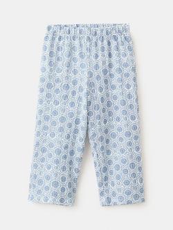 Mango Kids' Printed Straight Cropped Trousers, Blue, Blue