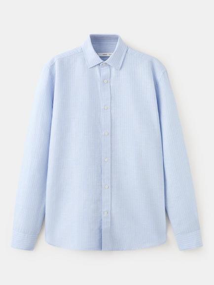 Mango Striped Linen Cotton Blend Shirt, Sky Blue, Sky Blue