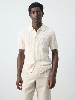 Mango Textured Polo Shirt, Cream, Cream