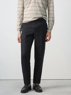 Mango Amalfi Slim Fit Linen Suit Trousers, Navy, Navy