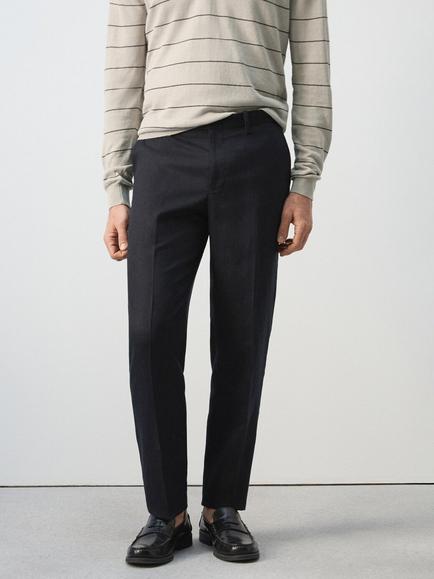 Mango Amalfi Slim Fit Linen Suit Trousers, Navy, Navy