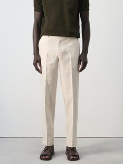 Mango Pantalon Linen Slim Fit Tailored Trousers, Raw, Raw