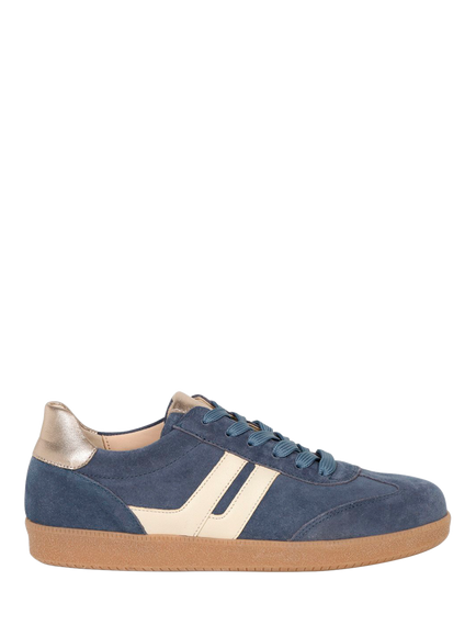 Gabor West Suede Lace Up Trainers, Jeans/Panna