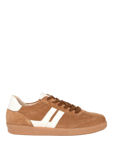 Gabor West Suede Lace Up Trainers, Lion/White