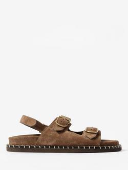 Mint Velvet Aria Suede Double Buckle Footbed Sandals, Natural Taupe, Natural Taupe
