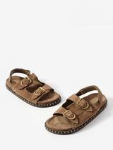 Mint Velvet Aria Suede Double Buckle Footbed Sandals, Natural Taupe