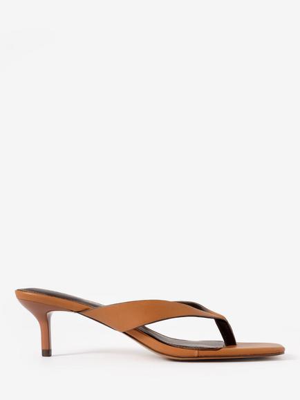 Mint Velvet Betty Leather Kitten Heel Toe Post Sandals, Brown Tan, Brown Tan