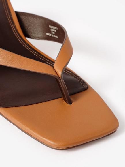 Mint Velvet Betty Leather Kitten Heel Toe Post Sandals, Brown Tan - view 2, Brown Tan