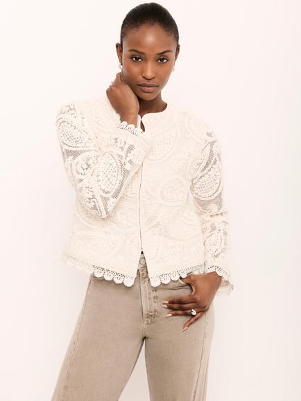 Mint Velvet Crochet Paisley Jacket, Natural, Natural