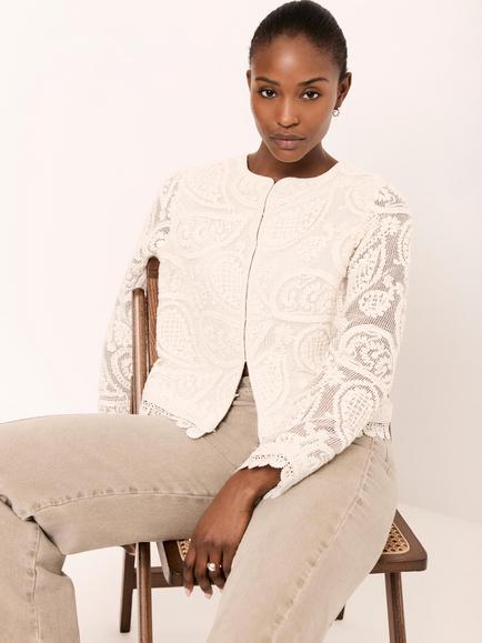 Mint Velvet Crochet Paisley Jacket, Natural - view 2, Natural