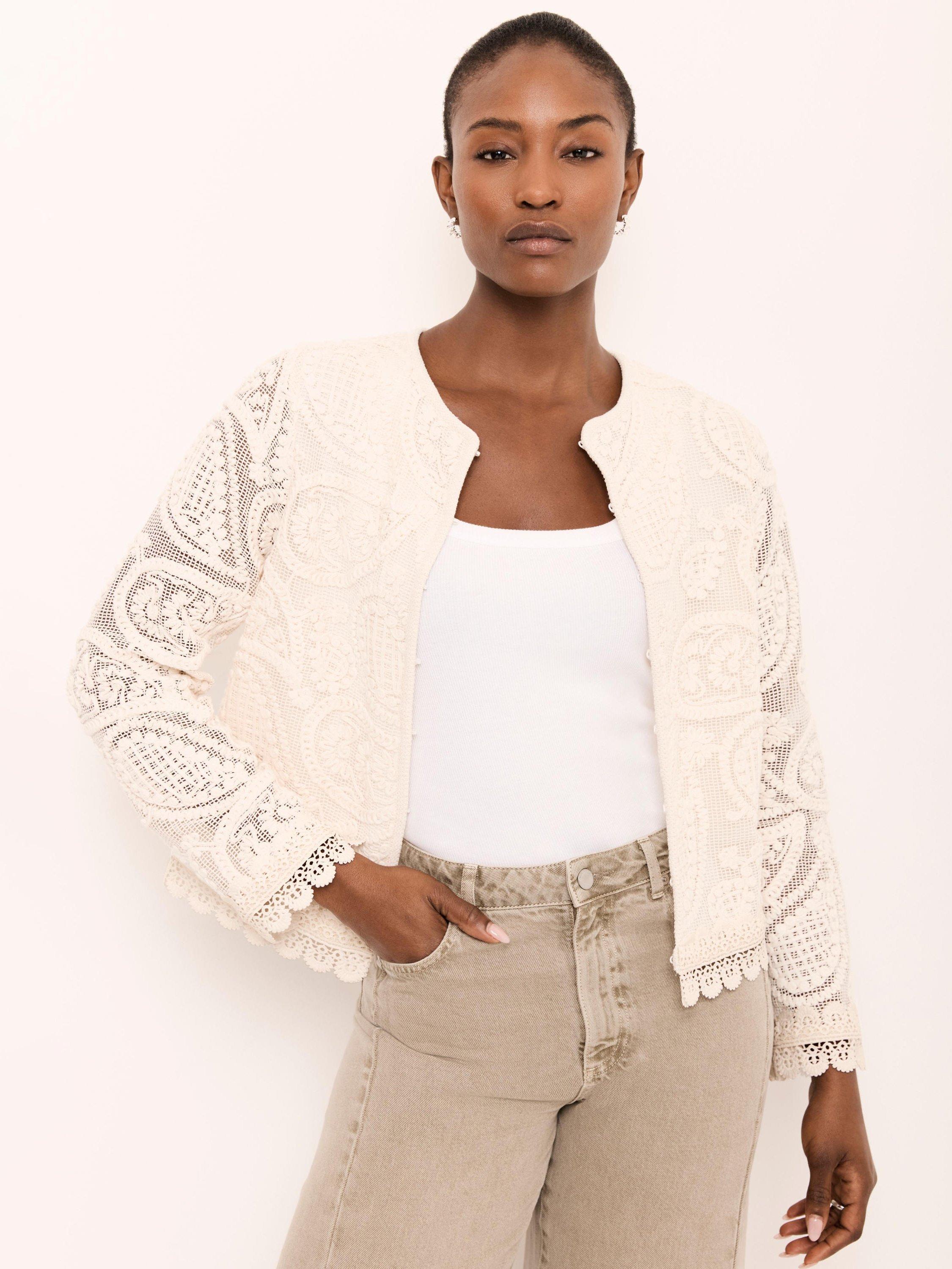 Mint Velvet Crochet Paisley Jacket, Natural