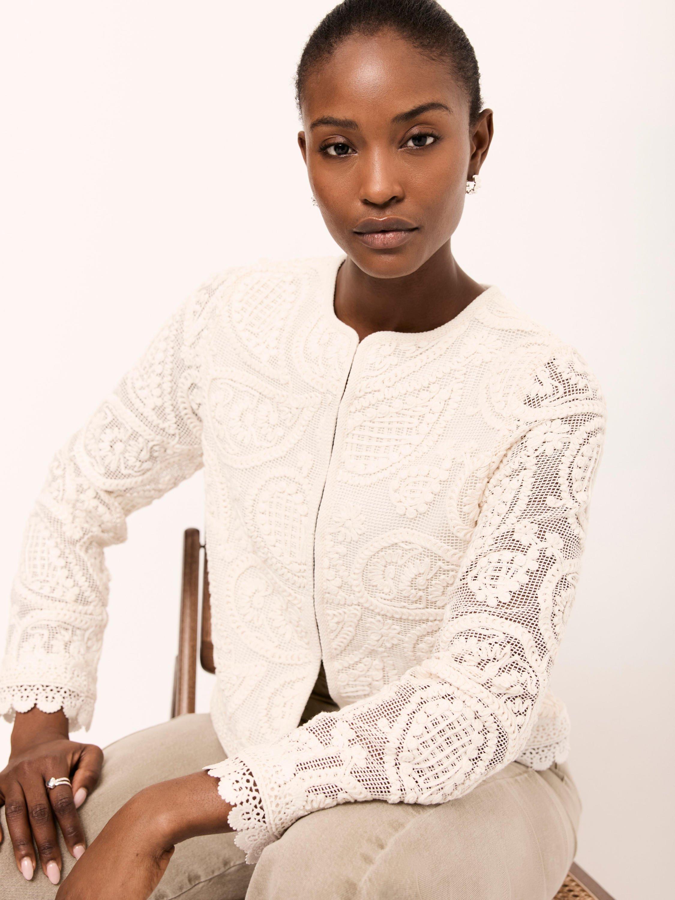 Mint Velvet Crochet Paisley Jacket, Natural