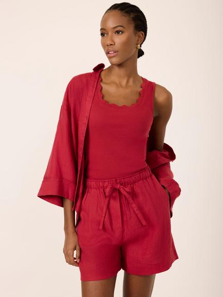Mint Velvet Scallop Trim Vest Top, Khaki, Red