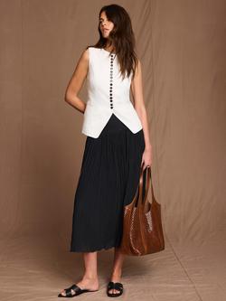 Mint Velvet Crinkle Midi Skirt, Black, Black