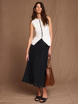 Mint Velvet Crinkle Midi Skirt, Black - view 2, Black