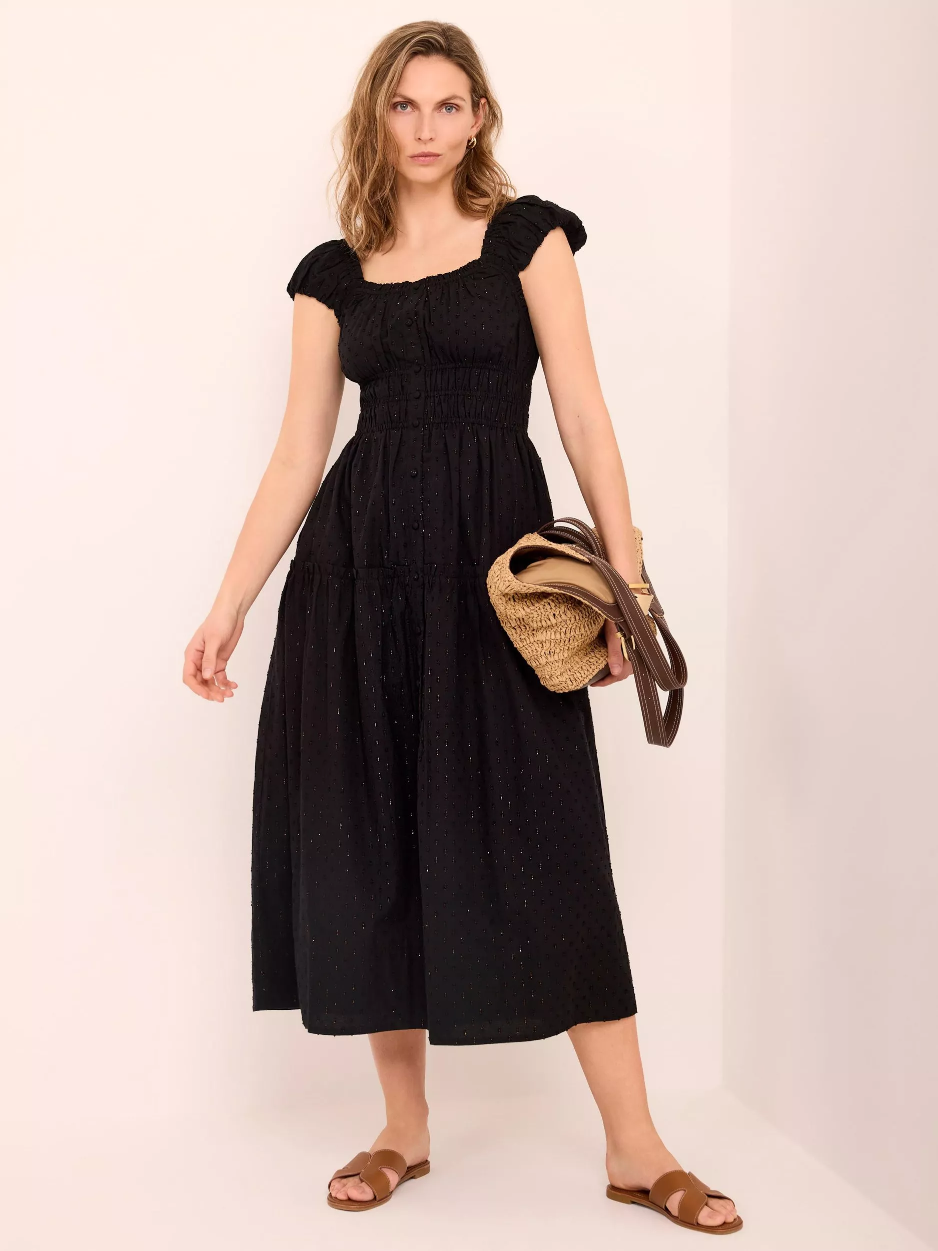 knee length dresses for ladies Neutral Metallic Ruffle Maxi Dress – Mint Velvet main image 0