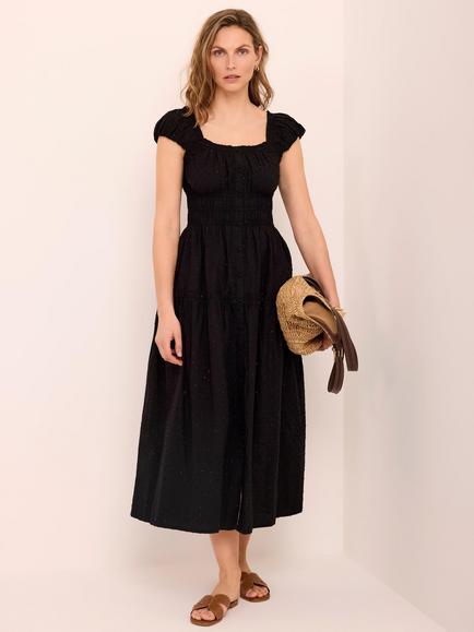 Mint Velvet Scoop Neck Textured Midi Dress, Black - view 2, Black
