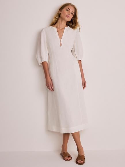 Mint Velvet Keyhole Midi Linen Dress, Ivory, Ivory