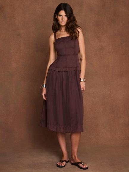 Mint Velvet Drop Waist Midi Dress, Brown, Brown
