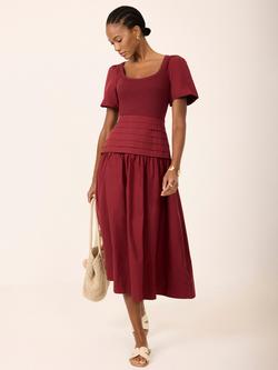 Mint Velvet Pintuck Drop Waist Maxi Dress, Red Burgundy, Red Burgundy