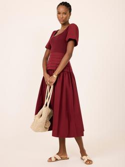Mint Velvet Pintuck Drop Waist Maxi Dress, Red Burgundy - view 2, Red Burgundy