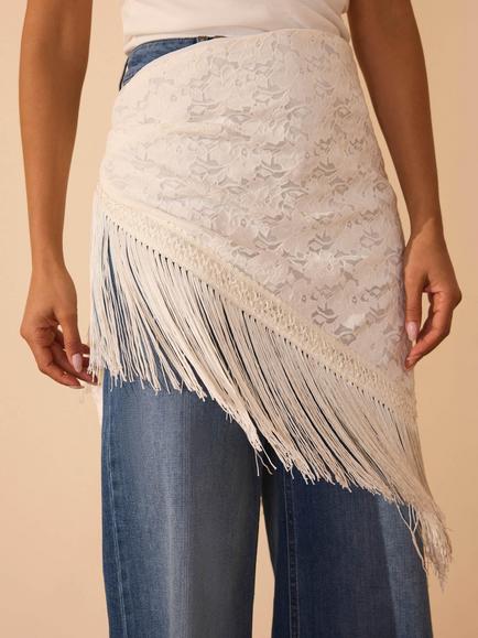 Mint Velvet Lace Fringe Cover Up Scarf, Natural Cream - view 2, Natural Cream