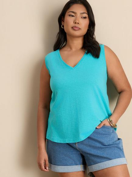Live Unlimited V Neck Cotton Slub Vest, Blue, Blue
