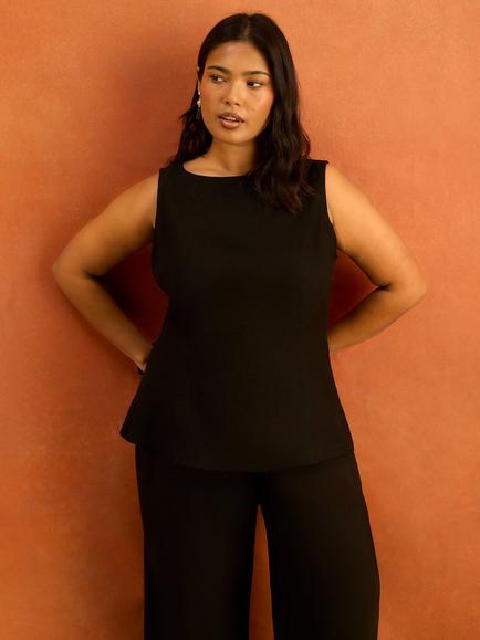 Live Unlimited Peplum Linen Blend Sleeveless Top, Black - view 2, Black