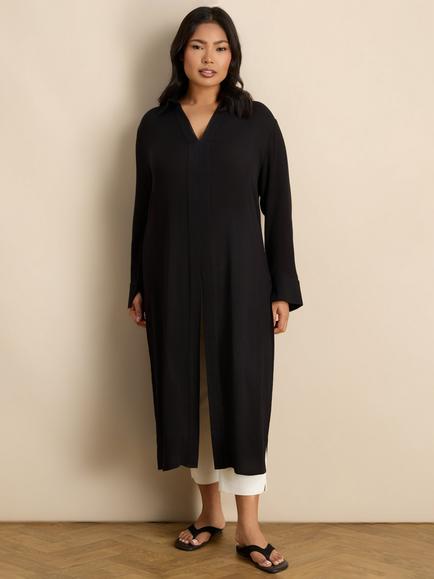 Live Unlimited Split Front Crinkle Tunic, Black