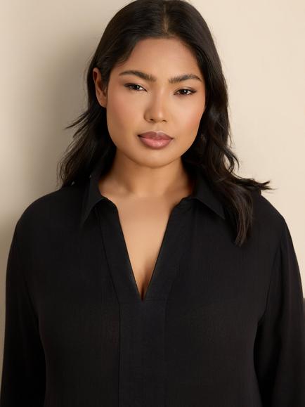Live Unlimited Split Front Crinkle Tunic - view 2, Black